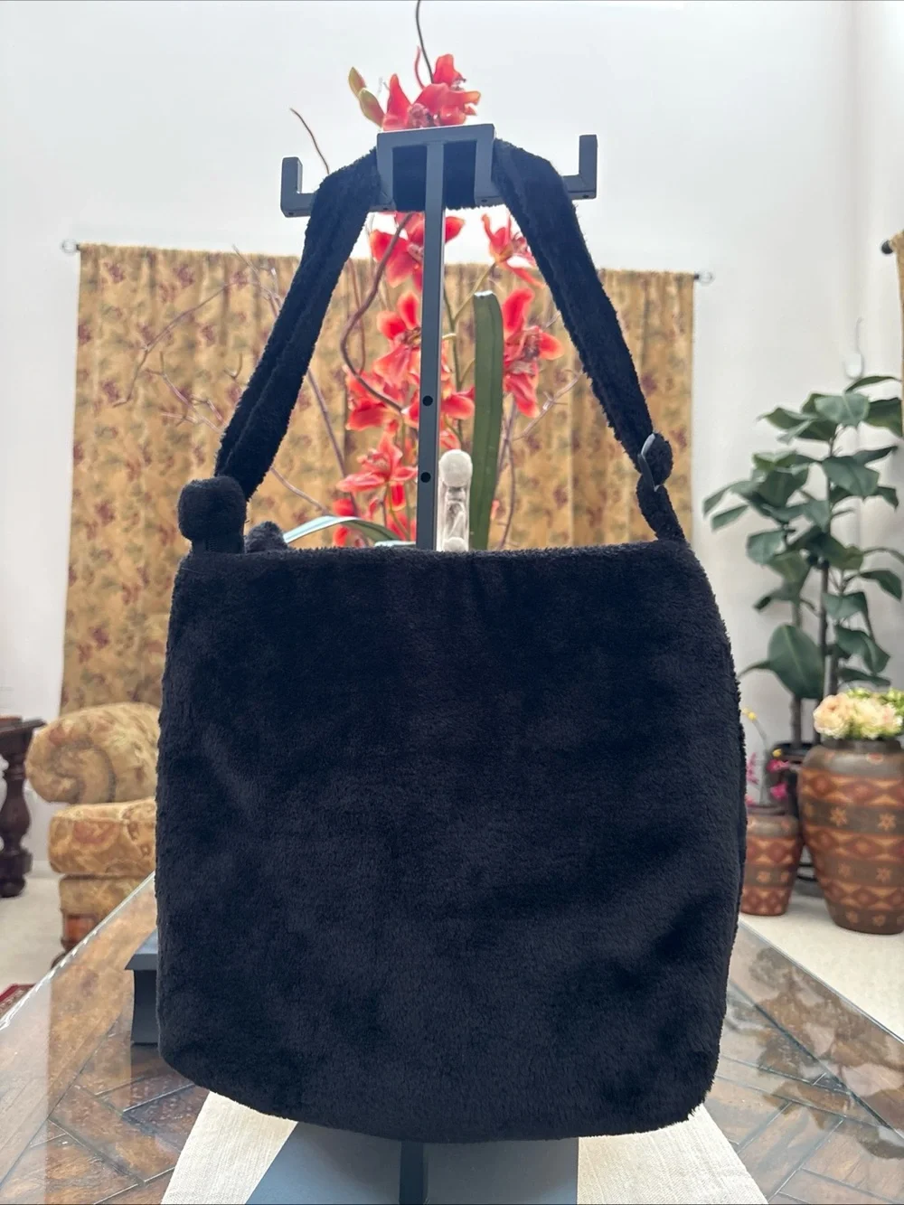 Kuromi Sanrio Black Plush Character Shoulder Bag with Pink Skull Accent